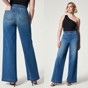 SPANX Seamed Front High Rise Wide Leg Jeans in Vintage Indigo Medium Wash 1X NEW